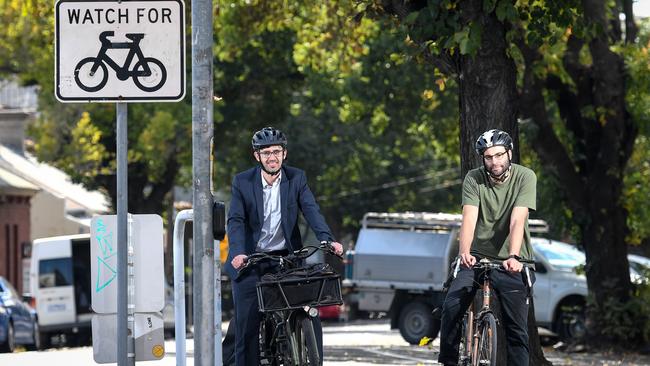 Amy Gillett Foundation chief executive Dan Kneipp and CrowdSpot director Anthony Aisenberg want to make Victoria’s roads safer for cyclists. Picture: Penny Stephens.