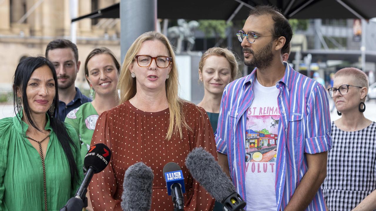 Queensland Greens council candidates outside City Hall on Sunday. Picture: Richard Walker