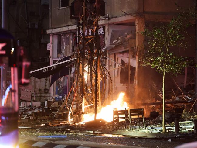 The site of a rocket attack from southern Lebanon in Ramat Gan, north of Tel Aviv. Picture: AFP