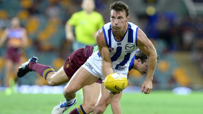 Roos champion Brent Harvey in action against the Lions. Picture: Getty