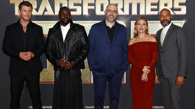 Chris Hemsworth, Brian Tyree Henry, director Josh Cooley, Scarlett Johansson and Keegan-Michael Key at the European Premiere of Transformers One on September 19 in London. Picture: John Phillips/Getty Images