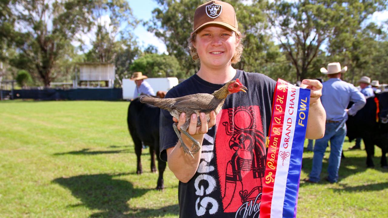 Cameron Rutledge, with the Grand Champion of modern game, a Bantam,. at the 2022 Proston Show. Picture: Holly Cormack