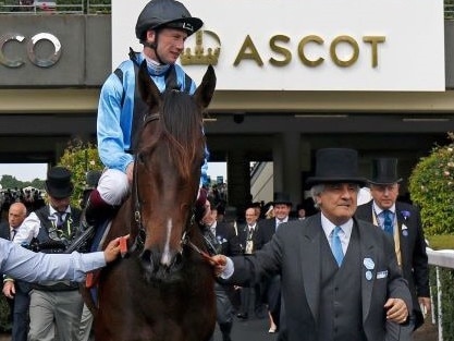 Asfoora when she won at Royal Ascot, with Akram El-Fahkri (right, in top hat). Picture: Courtesy Akram El-Fahkri.