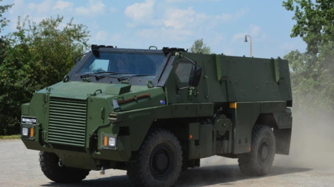 The StrikeMaster uses Naval Strike Missiles mounted on top of the domestically produced Bushmaster vehicle. Picture: Thales