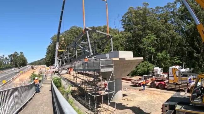 Trusses being installed on the new Luke Bowen footbridge