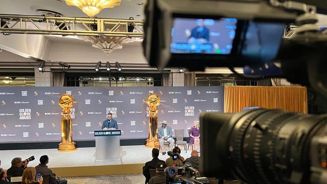 US actor Wilmer Valderrama (C) speaks during the nominations announcement for the 81st Golden Globe Awards, December 11, 2023, at the Beverly Hilton Hotel in Beverly Hills, California. (Photo by Valerie MACON / AFP)