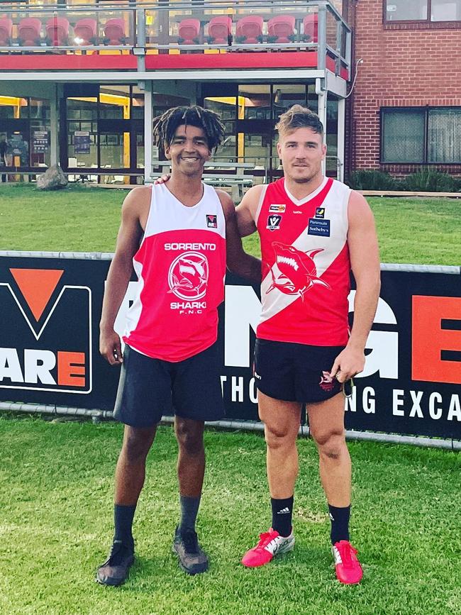 Imo Jackson with Sorrento coach Luke Tapscott. Picture: Sorrento FNC