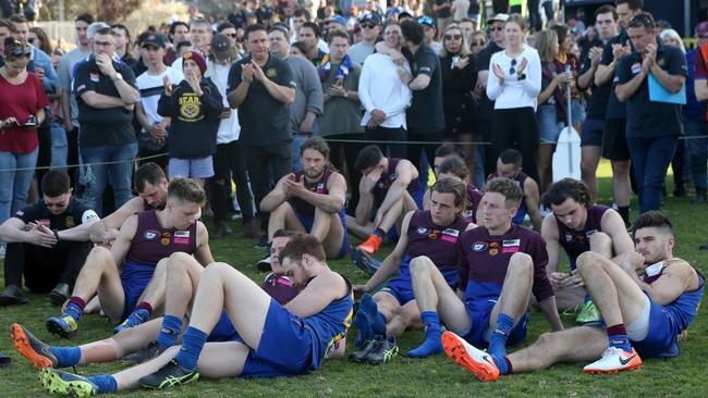 Dejected Banyule players after the grand final. Picture: Hamish Blair