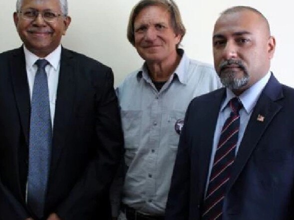 From left: Malaysian investigator Aslam Khan, MH370 hunter Blaine Gibson and Malaysian Consul Zahid Raza, who was murdered. Source: Supplied