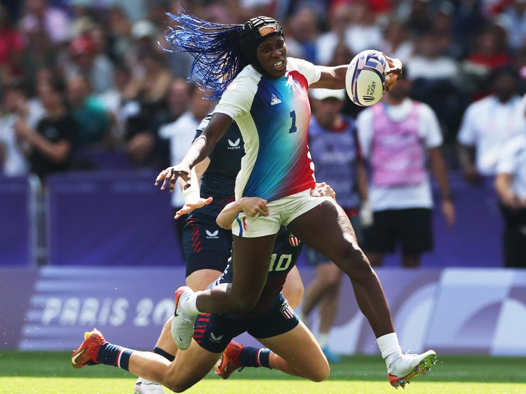 Seraphine Okemba fighting a tackle. Picture: Michael Steele/Getty Images