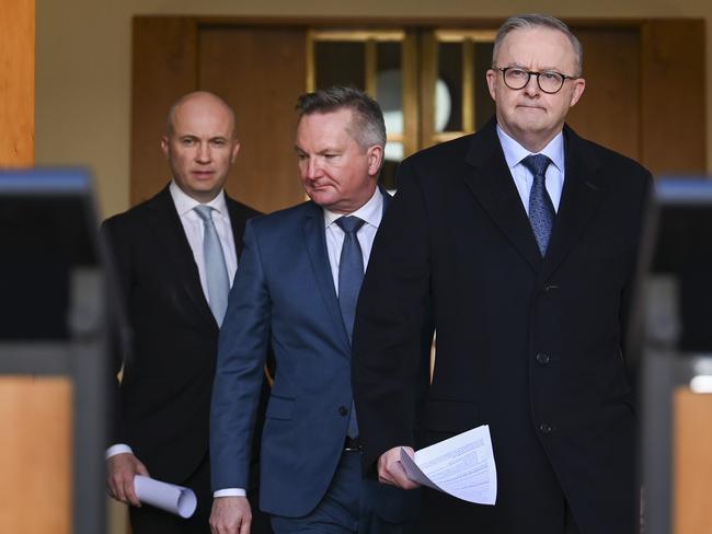 CANBERRA, Australia, NewsWire Photos. June 24, 2024: Prime Minister Anthony Albanese and Energy Minister Chris Bowen announce Former Treasurer of New South Wales Matt KeanÃ¢â¬â¢s appointment to the Climate Authority at press conference at Parliament House in Canberra. Picture: NewsWire / Martin Ollman