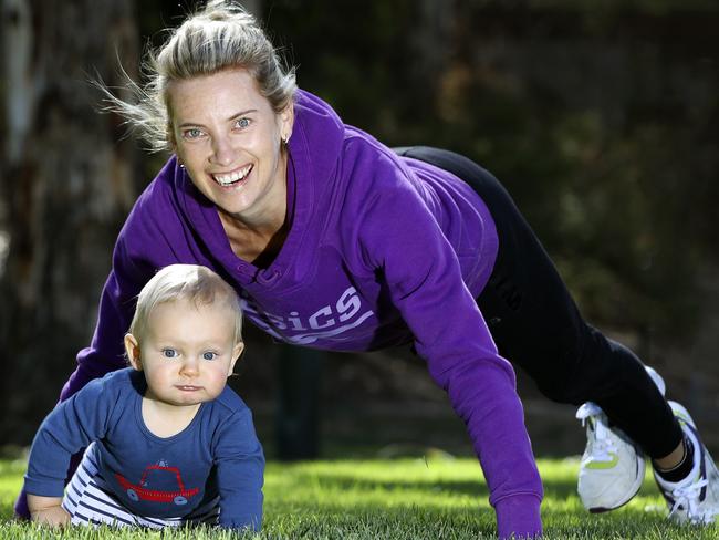 Racewalker mum Claire Tallent with her little boy Harvey. Picture: Sarah Reed