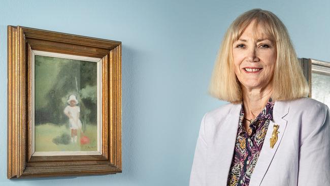 Sharon Brennan with Clarice Beckett’s painting of her mother. Picture: Saul Steed