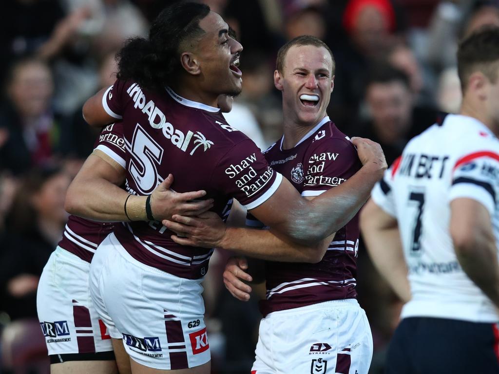 Sydney, Australia. 15th July, 2023. Dejected Sea Eagles following their  loss to the Cowboys during the NRL Round 20 match between the Manly  Warringah Sea Eagles and the North Queensland Cowboys at