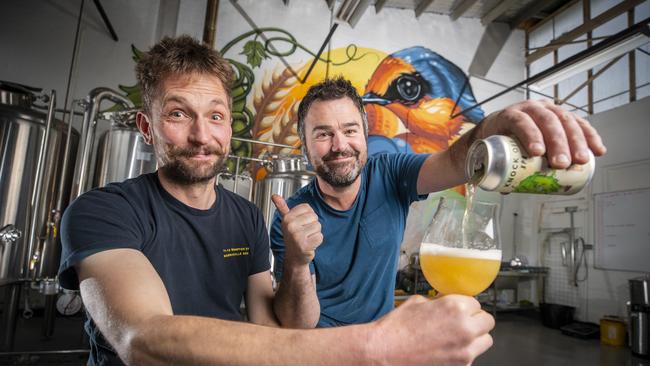 Welcome Swallow Brewery business partners Elias Eichler and Nigel Graham ahead of this weekend’s taproom opening in New Norfolk. Picture: Richard Jupe