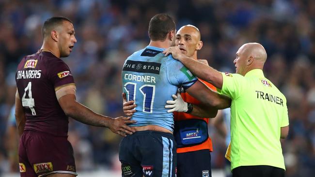 Alfie Langer was all class rushing to the aid of concussed Blues’ skipper Boyd Cordner.