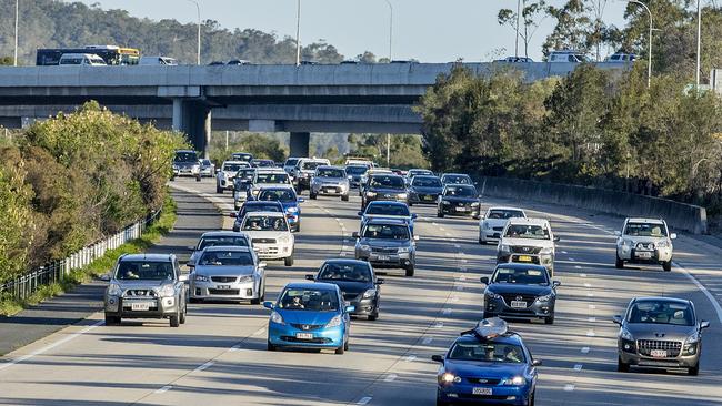 Traffic heading North along the M1 through Helensvale. Taken from pedestrian walkway at 4:30pm. Picture: Jerad Williams