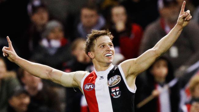 Jack Billings celebrates his match-winning goal against West Coast.