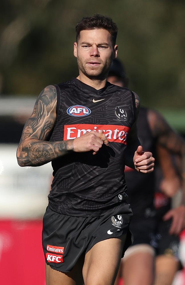 Jamie Elliott on the training track in may. Picture: Robert Cianflone/Getty Images.