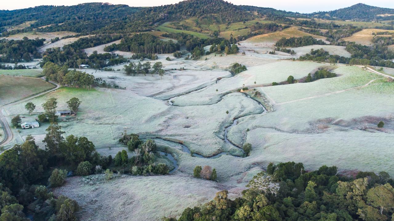 Frosty fields this morning at Crediton (west of Mackay) as the temperature dropped to –2.1°C. Picture: Daniel Hair/Severe Weather Australia