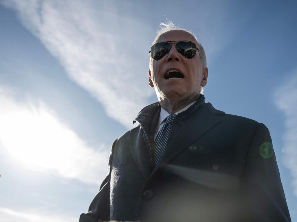 US President Joe Biden, at Hagerstown Regional Airport in Maryland, congratulates the military for “successfully” taking down the China balloon. Picture: AFP