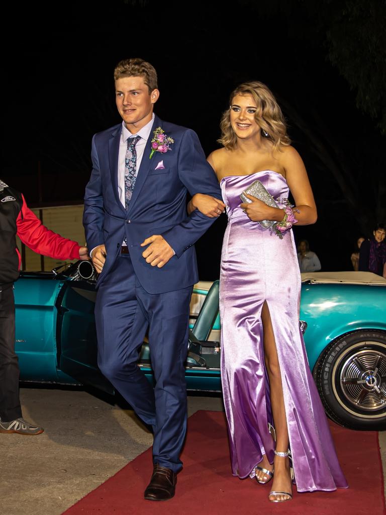 Seb Christensen and Lily Cobcroft arriving at the 2021 Scots PGC College Cardinal. Photo Jedd Johnstone / The J’taime