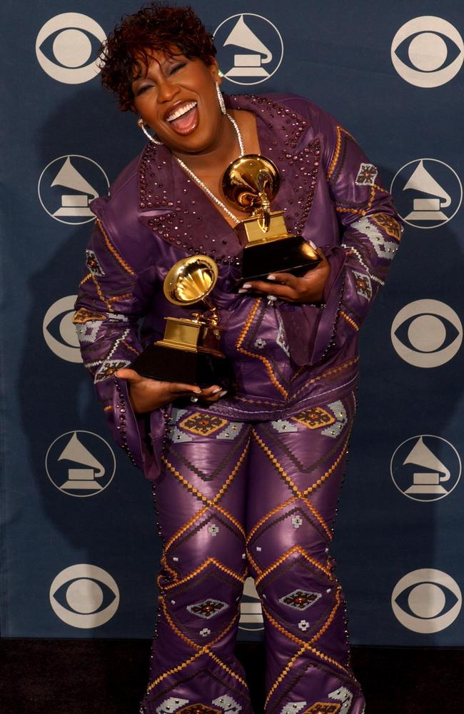 She’s not known for her tasteful fashion choices, but this purple leather suit Missy Elliot wore to the 2002 Grammys just looks plain uncomfortable. Picture: Vince Bucci/Getty Images