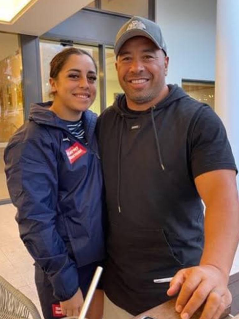 Bulldogs NRLW signing Tegan Dymock and her dad Jim.