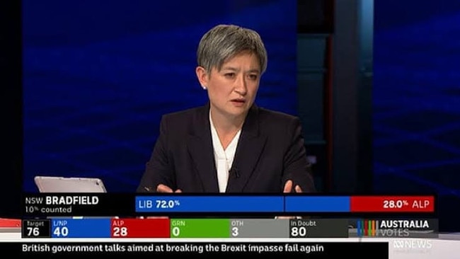 Penny Wong on air during the ABC’s 2019 election night coverage. Picture ABC