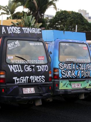 They slogans are not exactly family-friendly.