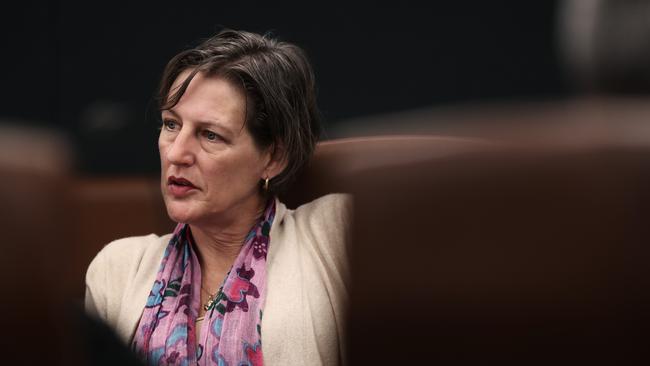 Greens Leader Cassy O'Connor listening during estimates hearings at Parliament House. Picture: LUKE BOWDEN