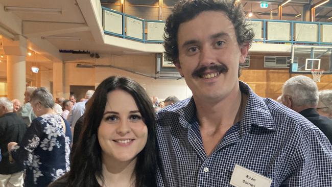 Kaylah Derksen and Ryan Barnes celebrate the 50th anniversary of the Rainbows Rugby League Football Club at its golden jubilee at the Gympie Showgrounds Pavilion on the night of June 3, 2023.