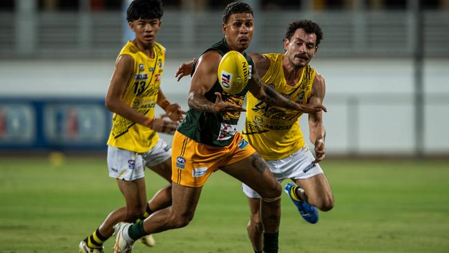 Nick Yarran on the run for St Mary's against the Nightcliff Tigers in Round 1 of the 2024-25 NTFL season. Picture: Pema Tamang Pakhrin