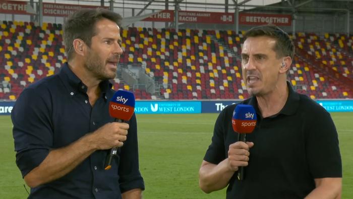Jamie Carragher and Gary Neville were locked in a heated exchange for Sky Sports. Picture: Supplied