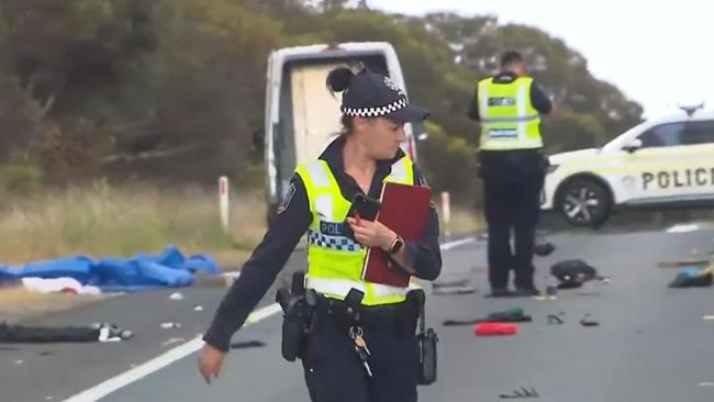 A man has died following a serious collision between a car and cyclist on the Dukes Hwy at Brimbago. Picture: 7NEWS