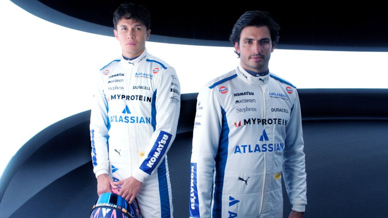 Atlassian Williams drivers Alex Albon, left, and Carlos Sainz. Atlassian says the team is ‘as committed to driving sustainability as they are to winning races’.