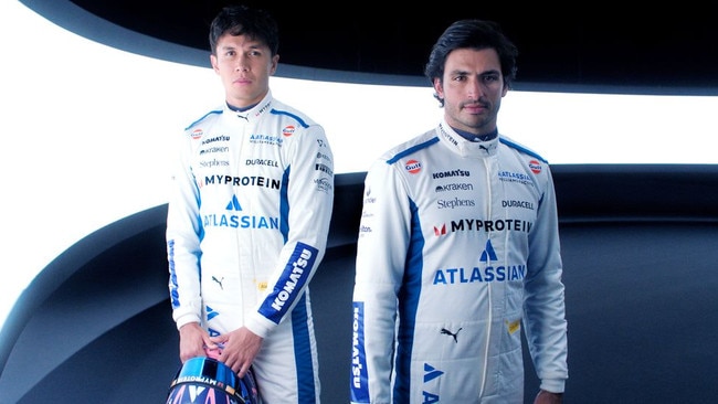 Atlassian Williams drivers Alex Albon, left, and Carlos Sainz. Atlassian says the team is ‘as committed to driving sustainability as they are to winning races’.