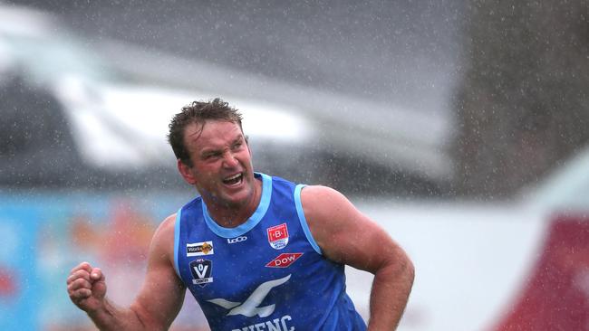 BFL: Barwon Heads v Portarlington. Barwon Heads #22 Mitch Herbison celebrates a goal. Picture: Mike Dugdale