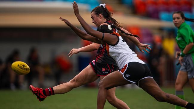 Scarlett Orritt as the NTFL Buffaloes' women side beat the Essendon Bombers. Picture: Pema Tamang Pakhrin