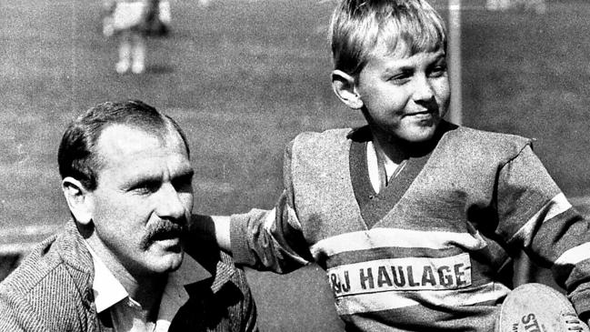 ‘Prince of Centres’ Steve Rogers with son Mat, aged 8, in 1984.