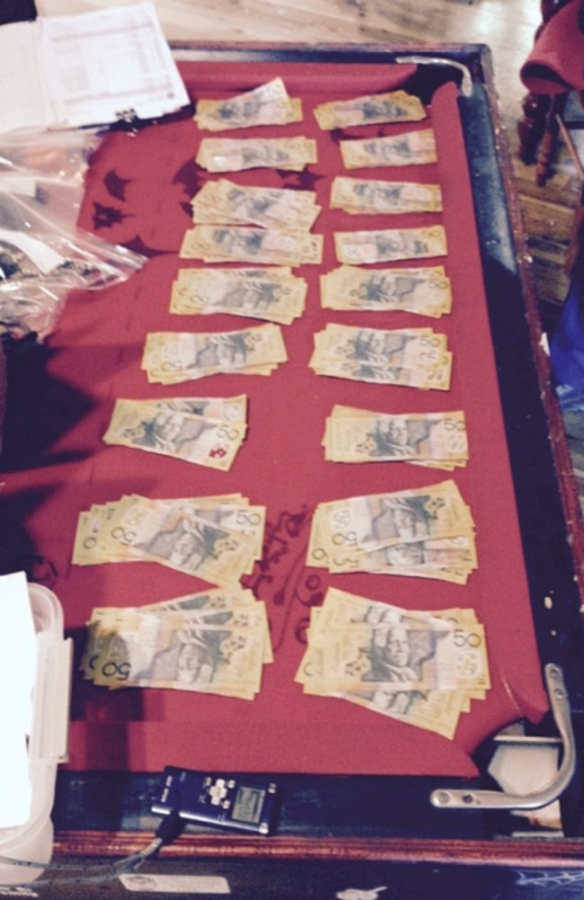 Cash seized by detectives who closed on a multi-level drug syndicate in operation throughout the Sunshine Coast in 2014.