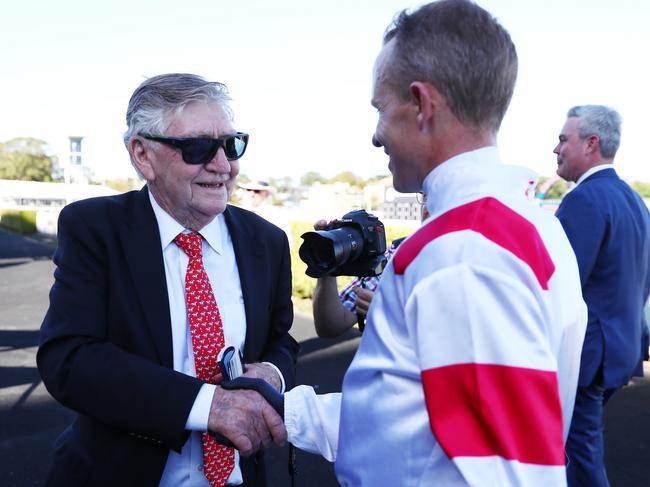 SYDNEY, AUSTRALIA - MARCH 09: Trainer Les Bridge looks on after Kerrin Mcevoy riding Celestial Legend wins Race 8 The Randwick Guineas during "The Agency Randwick Guineas Day" -  Sydney Racing at Royal Randwick Racecourse on March 09, 2024 in Sydney, Australia. (Photo by Jeremy Ng/Getty Images)