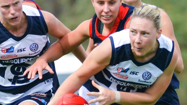 South’s Nicole Campbell, pictured in a previous match, starred on Saturday night. Picture: AAP/Brenton Edwards