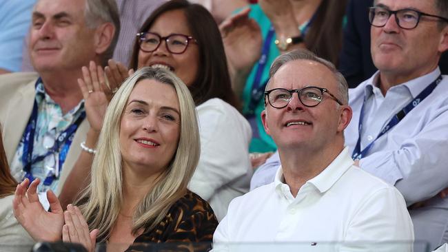 Jodie Haydon and Prime Minister of Australia Anthony Albanese at the 2024 Australian Open. Picture: Getty Images