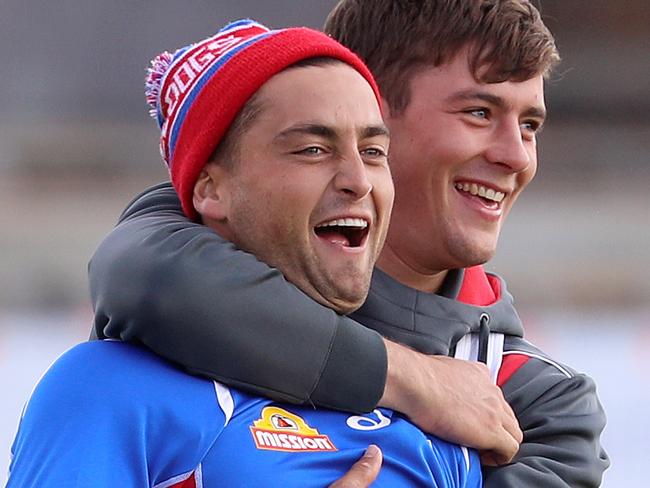 Western Bulldogs training at Eureka Stadium, Ballarat. Luke Dahlhaus and Josh Dunkley .Pic : Michael Klein