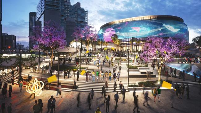 An artist’s impression of the proposed Brisbane Arena. The new major event venue will be one of two Brisbane 2032 Olympics and Paralympics aquatic venues.