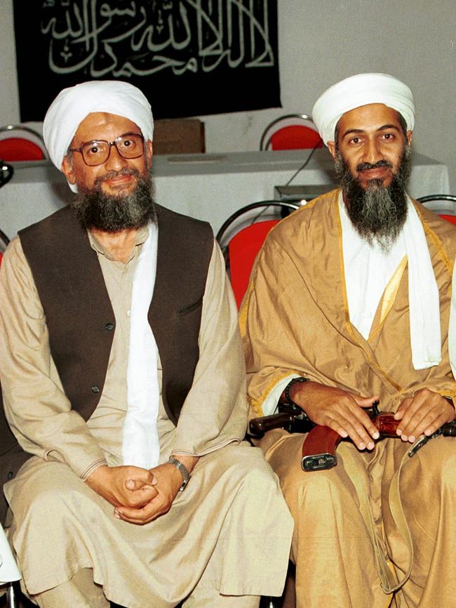 al-Qaeda co-founders deputy leader Ayman al-Zawahri (L) and leader Osama bin Laden 1998.