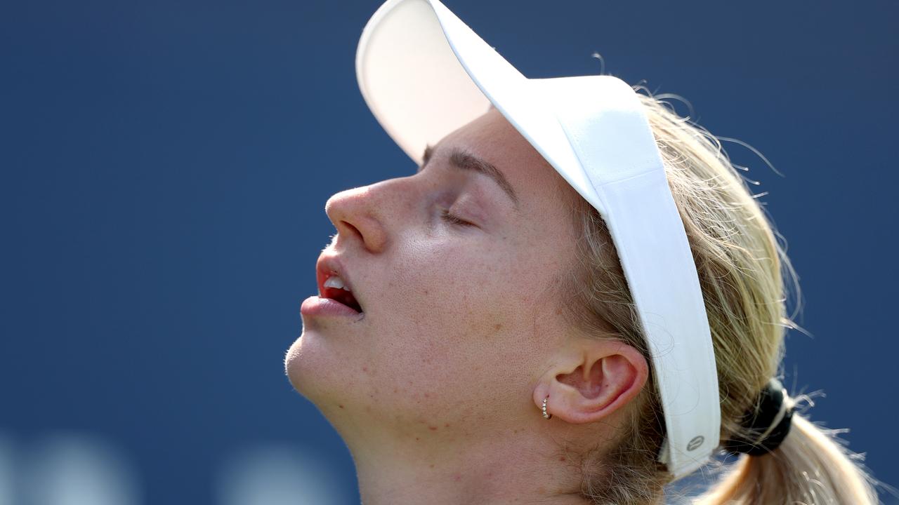 Daria Saville’s first round loss was marred by a smashed racquet meltdown. Picture: Al Bello/Getty Images