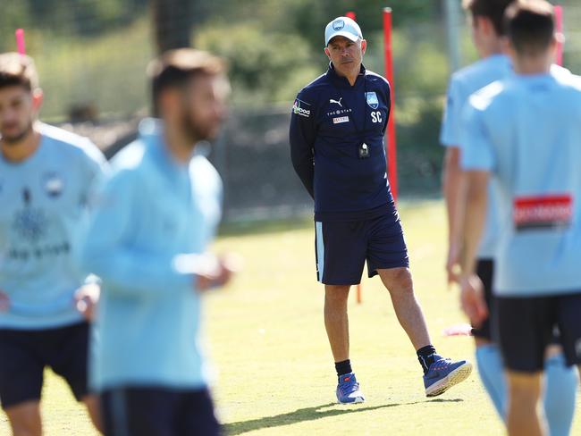 Coach Steve Corica during Sydney FC training before they head to Perth for the A-League Final. Picture. Phil Hillyard