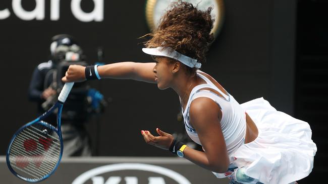 Naomi Osaka on her way to victory over Marie Bouzkova. Picture: Michael Klein